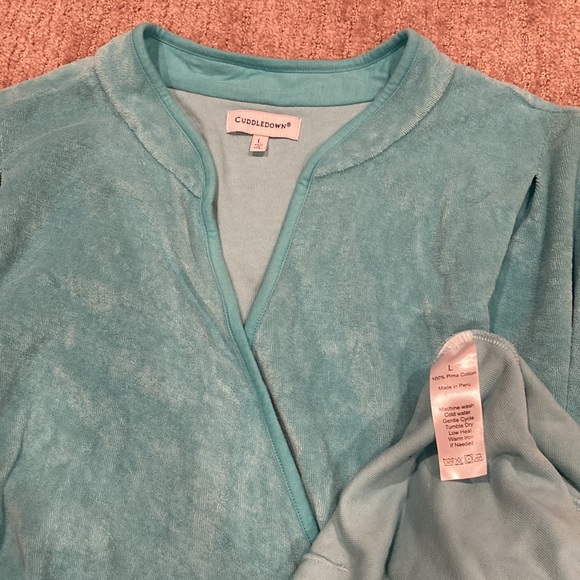 Cuddledown Everyday Pima Wrap Robe, blue, Sz L - Picture 5 of 5